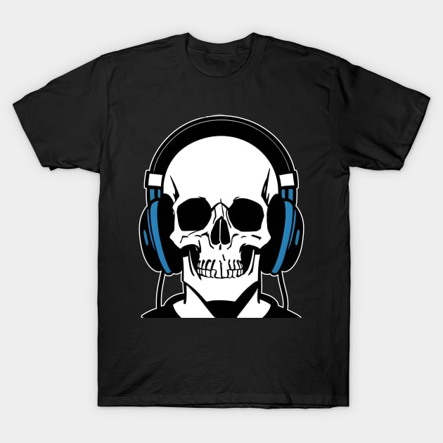 Skull With Headphones, Blue | Listening Music T-Shirt by General Corner